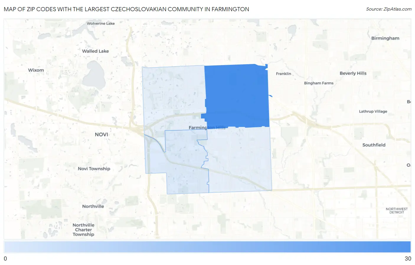 Zip Codes with the Largest Czechoslovakian Community in Farmington Map