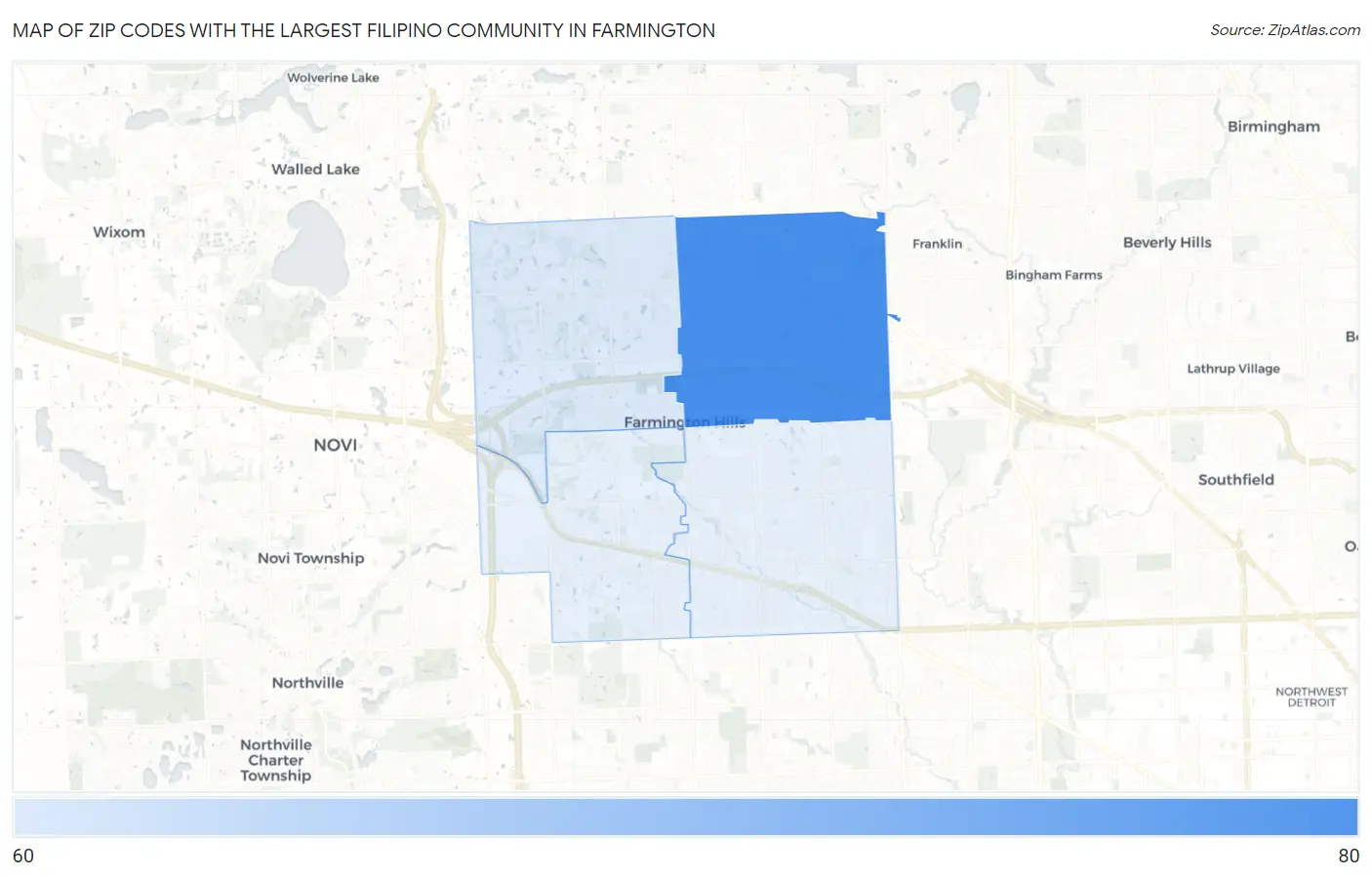 Zip Codes with the Largest Filipino Community in Farmington Map