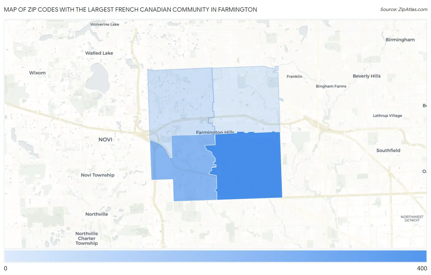Zip Codes with the Largest French Canadian Community in Farmington Map
