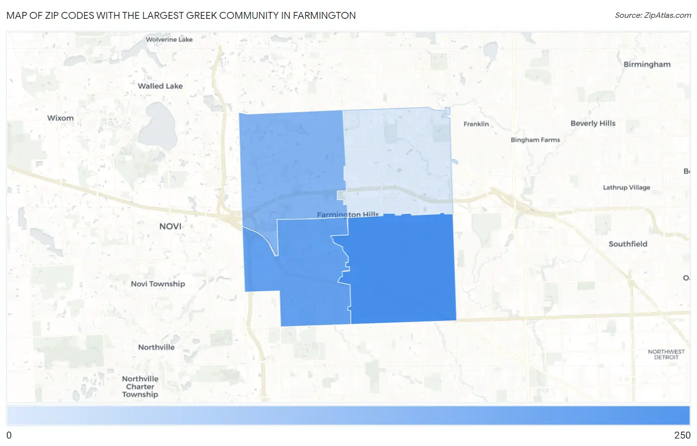 Zip Codes with the Largest Greek Community in Farmington Map
