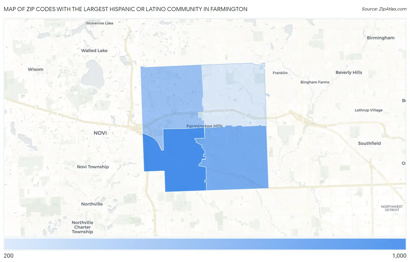 Zip Codes with the Largest Hispanic or Latino Community in Farmington Map