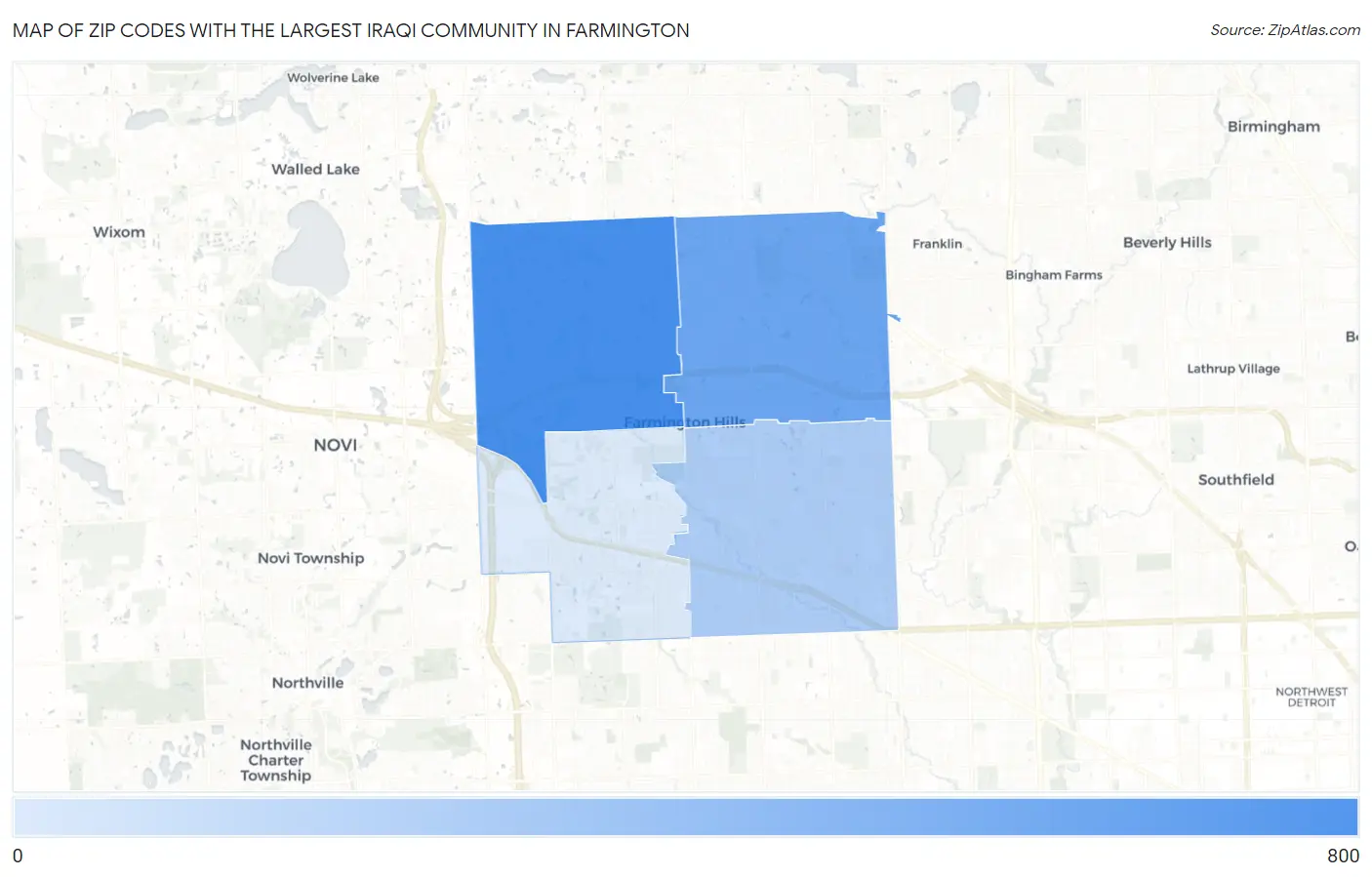Zip Codes with the Largest Iraqi Community in Farmington Map