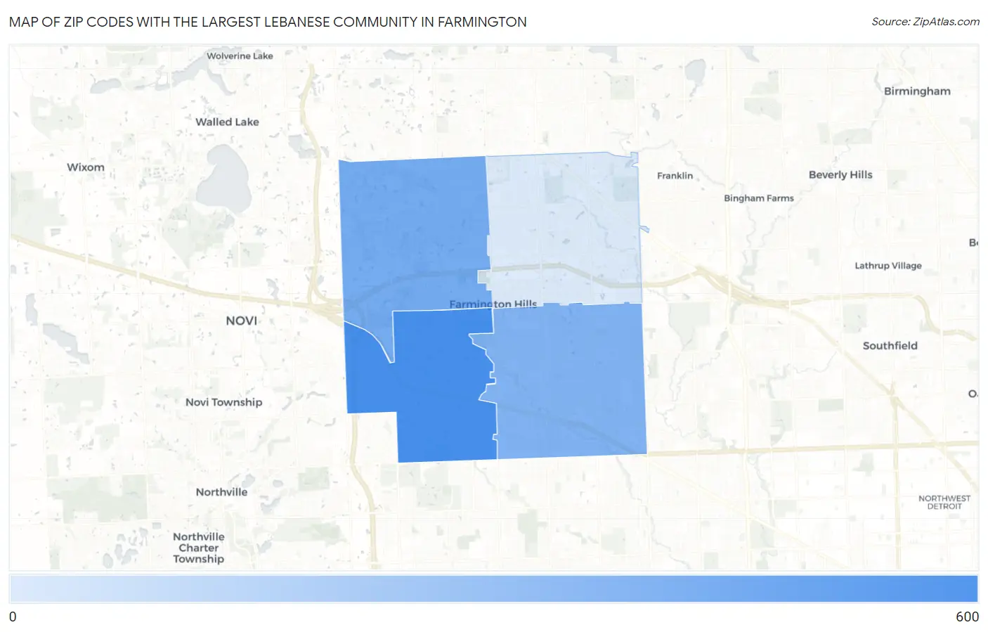 Zip Codes with the Largest Lebanese Community in Farmington Map
