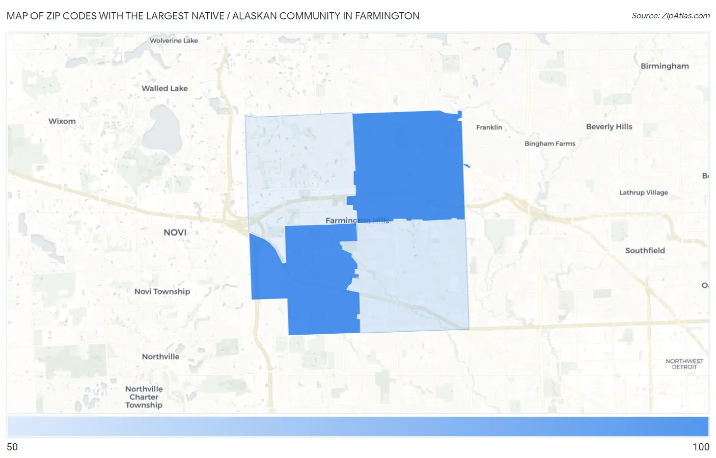 Zip Codes with the Largest Native / Alaskan Community in Farmington Map