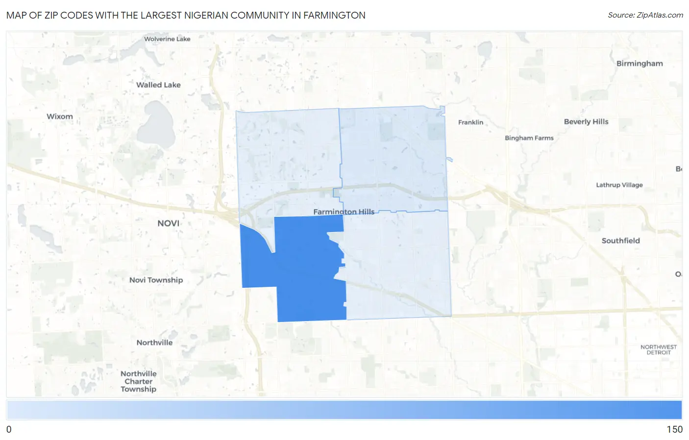 Zip Codes with the Largest Nigerian Community in Farmington Map