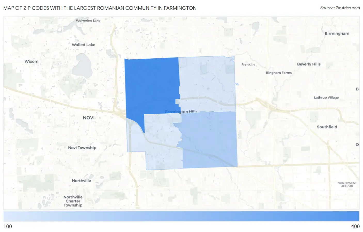 Zip Codes with the Largest Romanian Community in Farmington Map