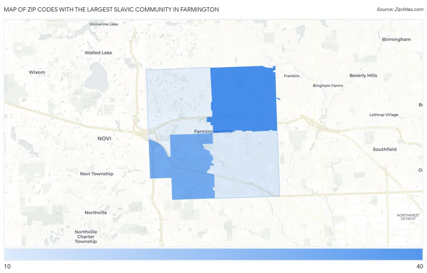 Zip Codes with the Largest Slavic Community in Farmington Map