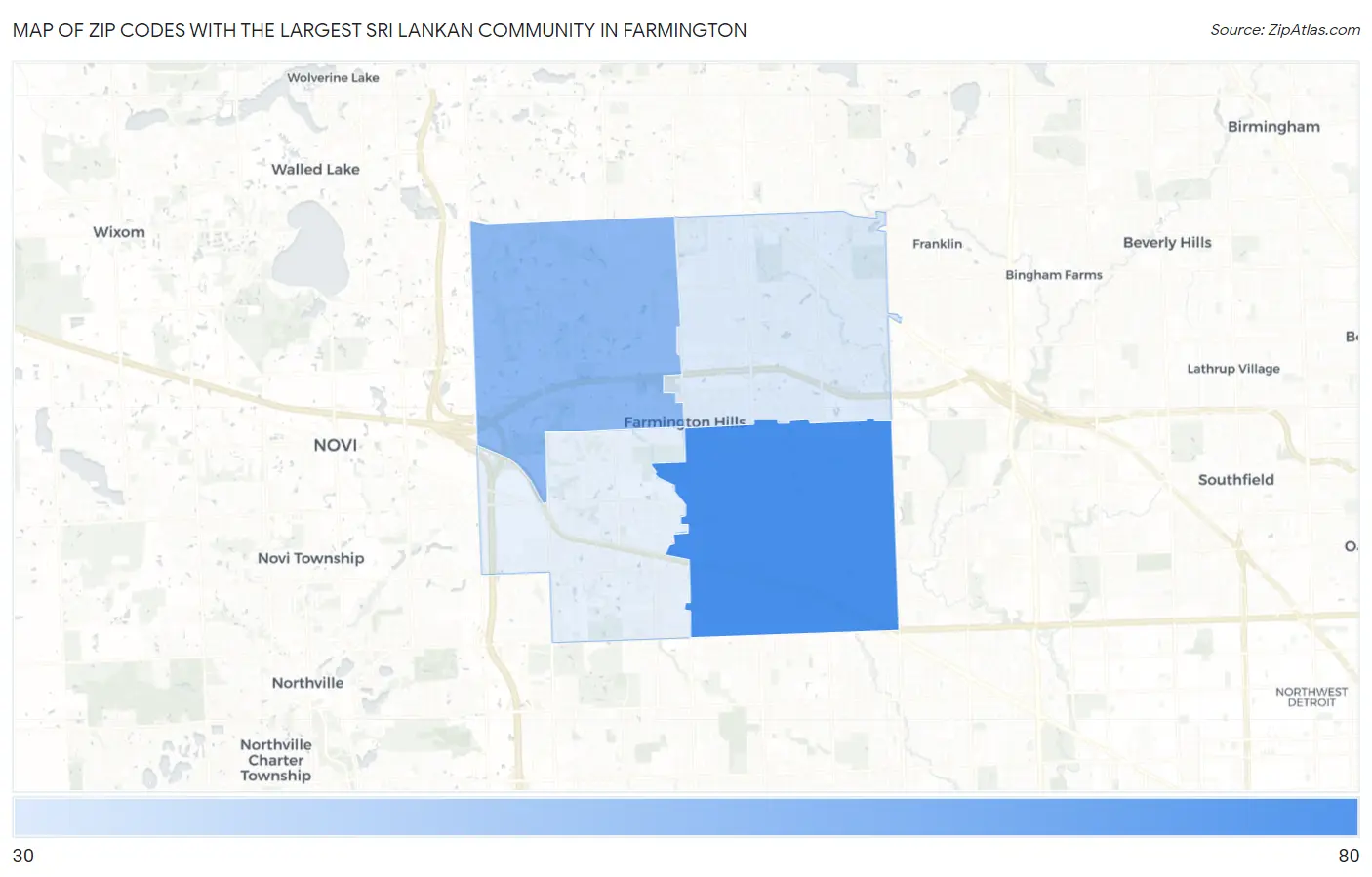 Zip Codes with the Largest Sri Lankan Community in Farmington Map