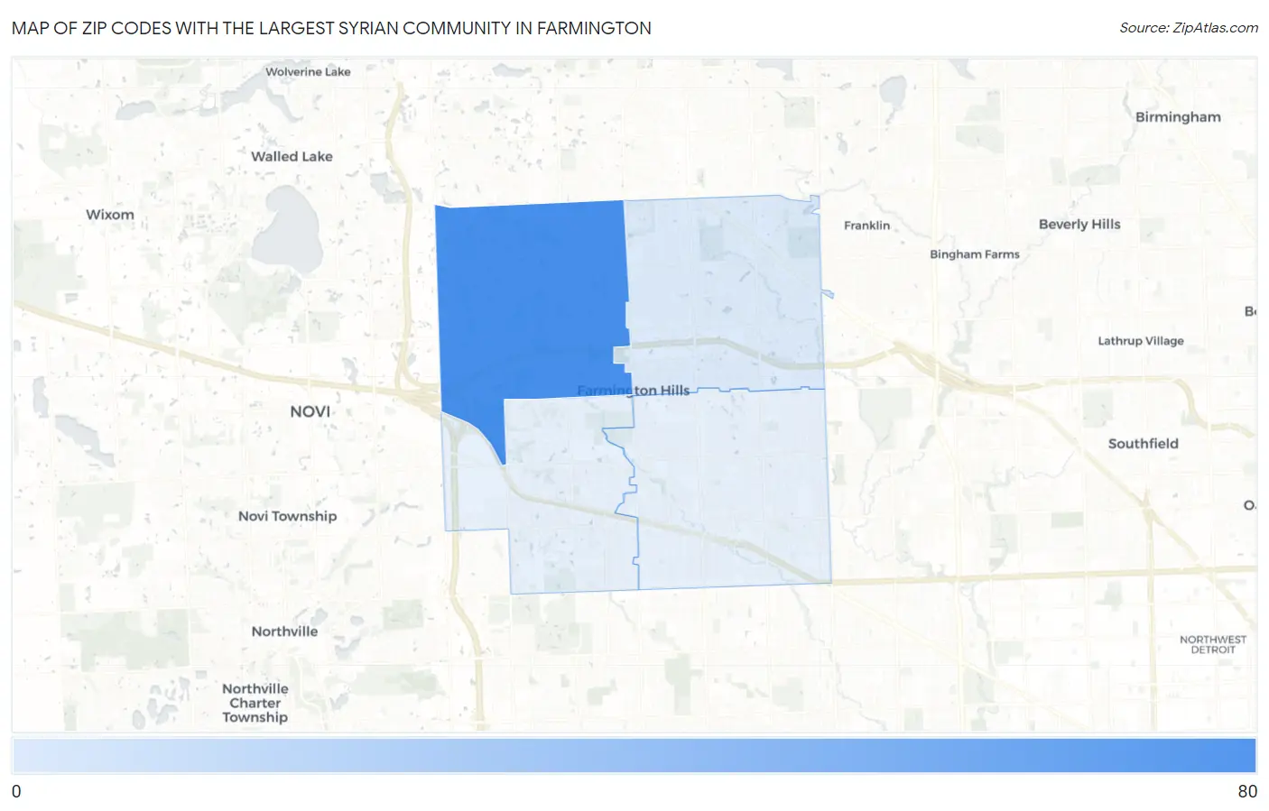Zip Codes with the Largest Syrian Community in Farmington Map