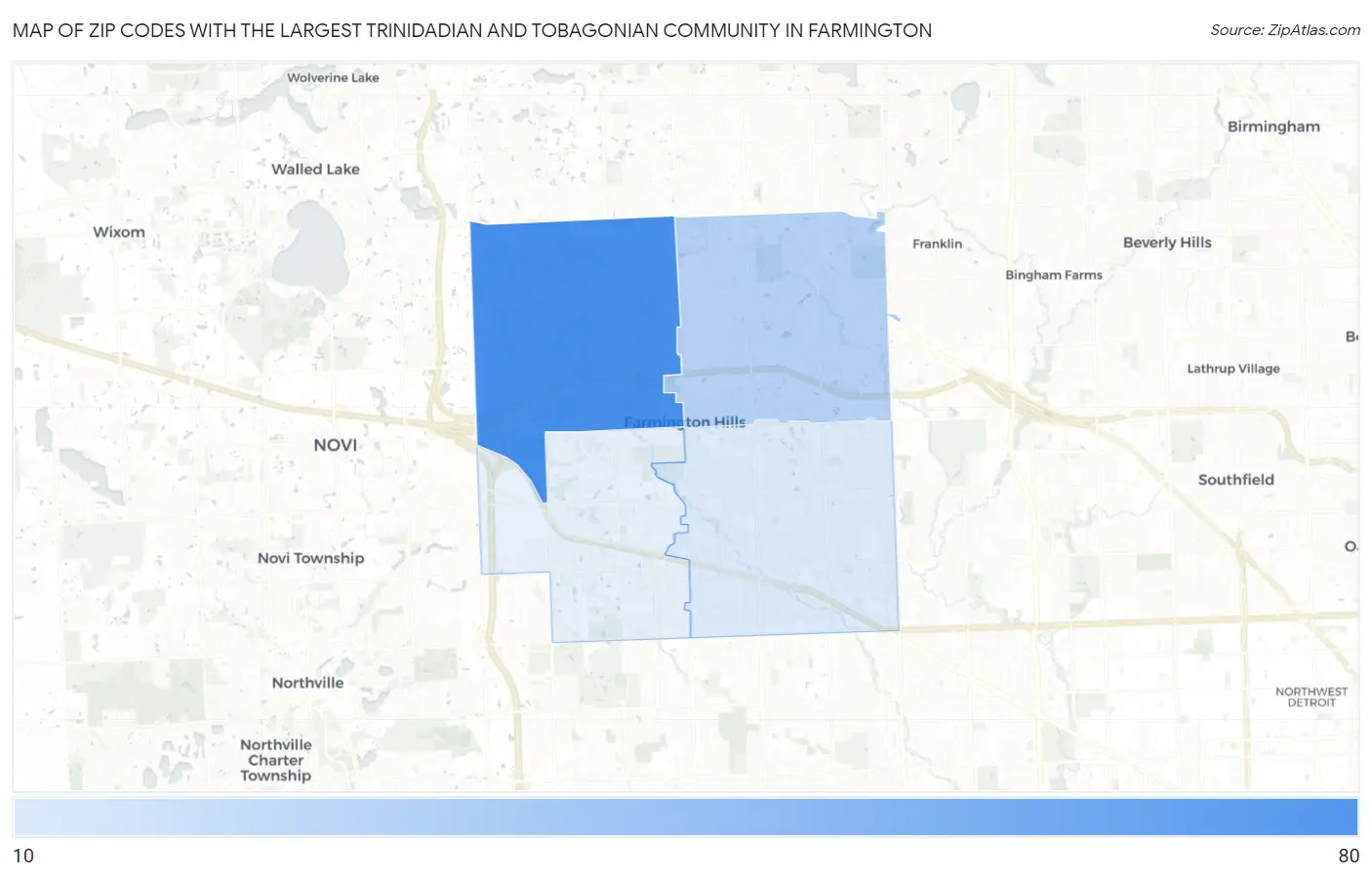 Zip Codes with the Largest Trinidadian and Tobagonian Community in Farmington Map