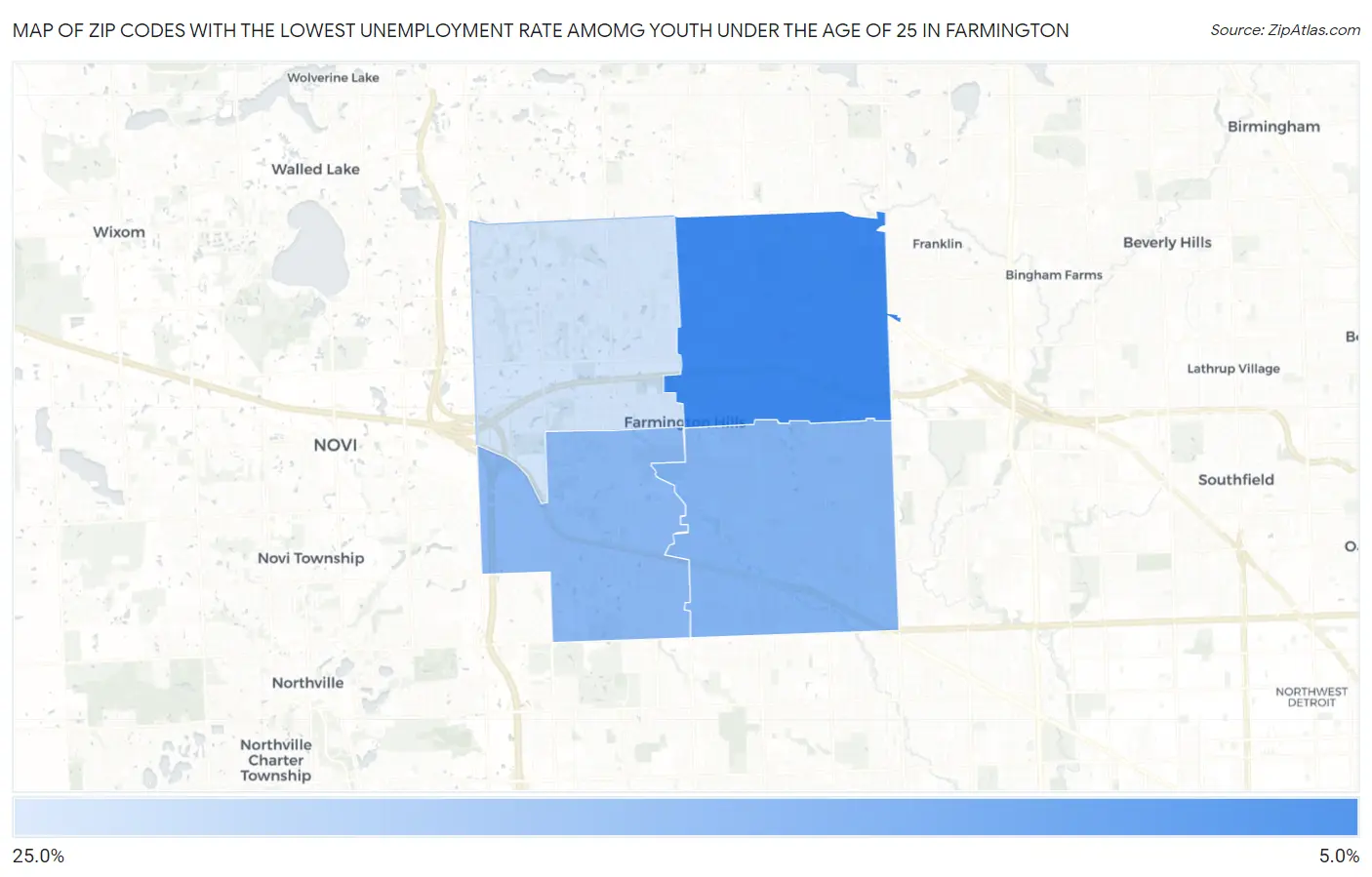Zip Codes with the Lowest Unemployment Rate Amomg Youth Under the Age of 25 in Farmington Map