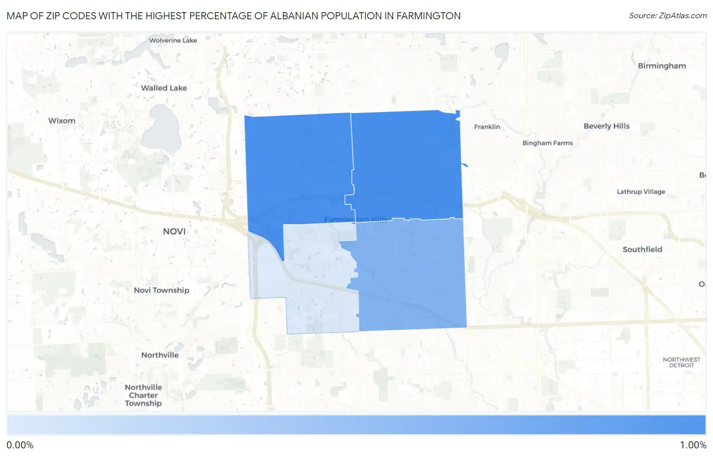 Zip Codes with the Highest Percentage of Albanian Population in Farmington Map