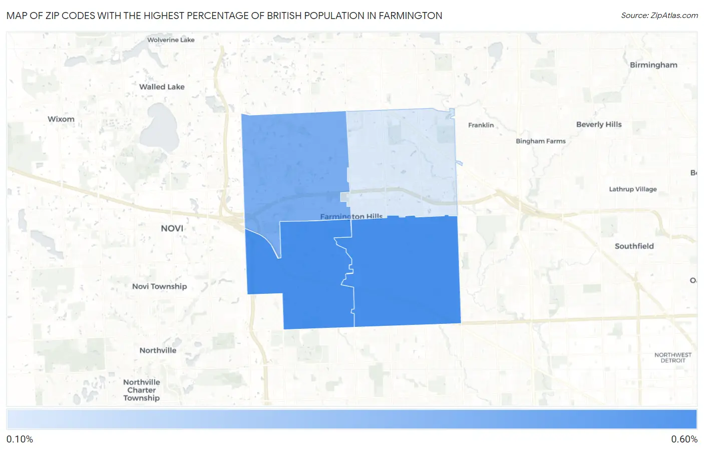 Zip Codes with the Highest Percentage of British Population in Farmington Map