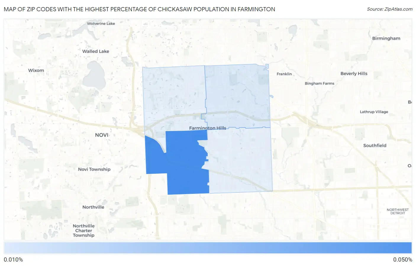 Zip Codes with the Highest Percentage of Chickasaw Population in Farmington Map