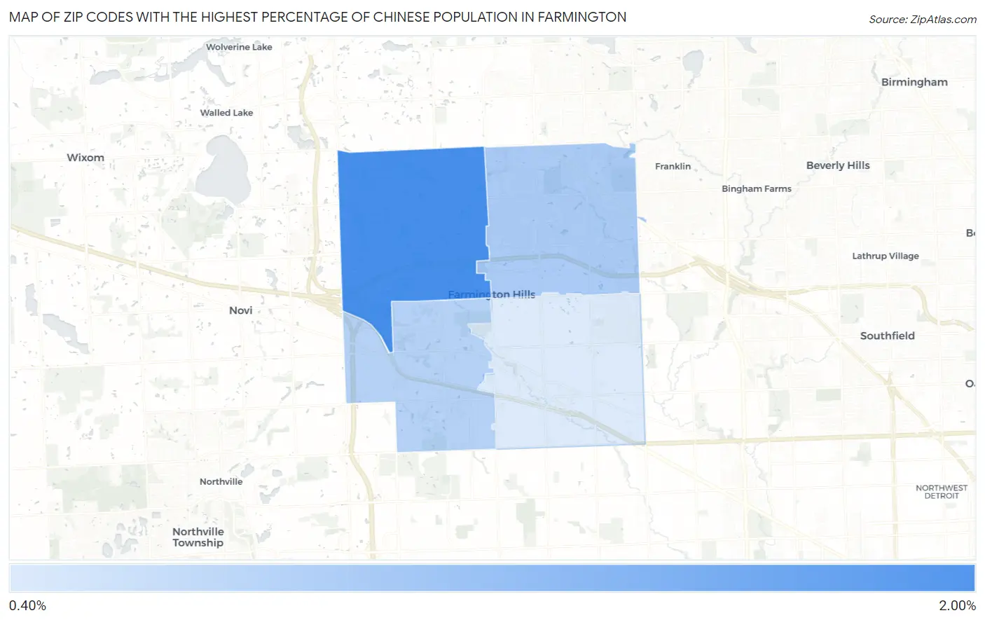 Zip Codes with the Highest Percentage of Chinese Population in Farmington Map