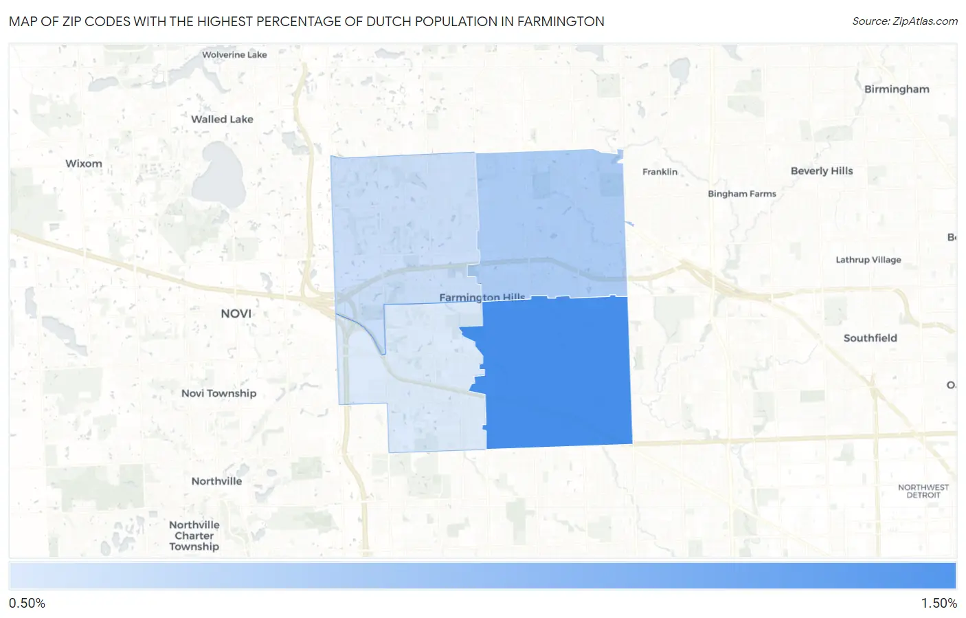 Zip Codes with the Highest Percentage of Dutch Population in Farmington Map