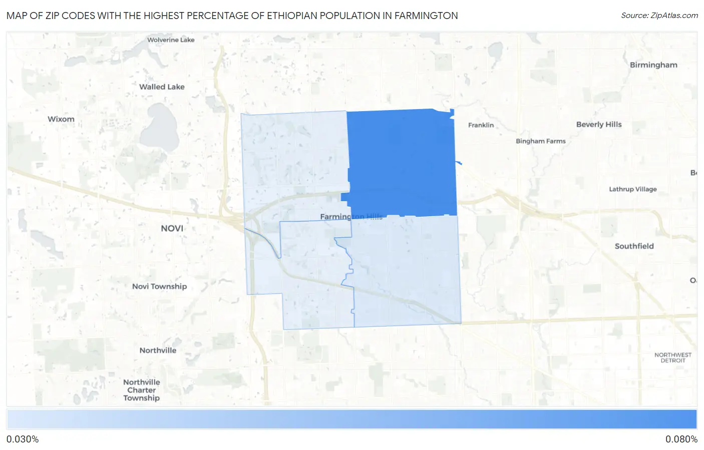Zip Codes with the Highest Percentage of Ethiopian Population in Farmington Map