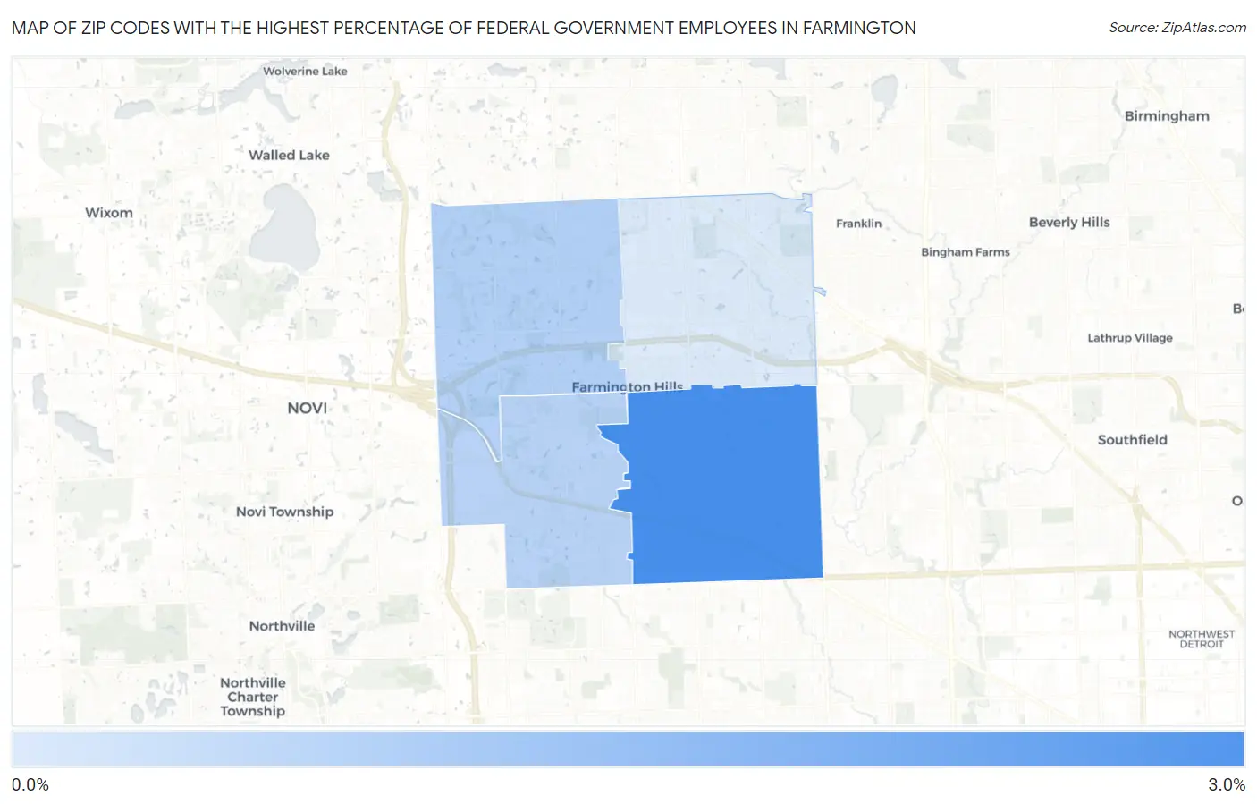 Zip Codes with the Highest Percentage of Federal Government Employees in Farmington Map