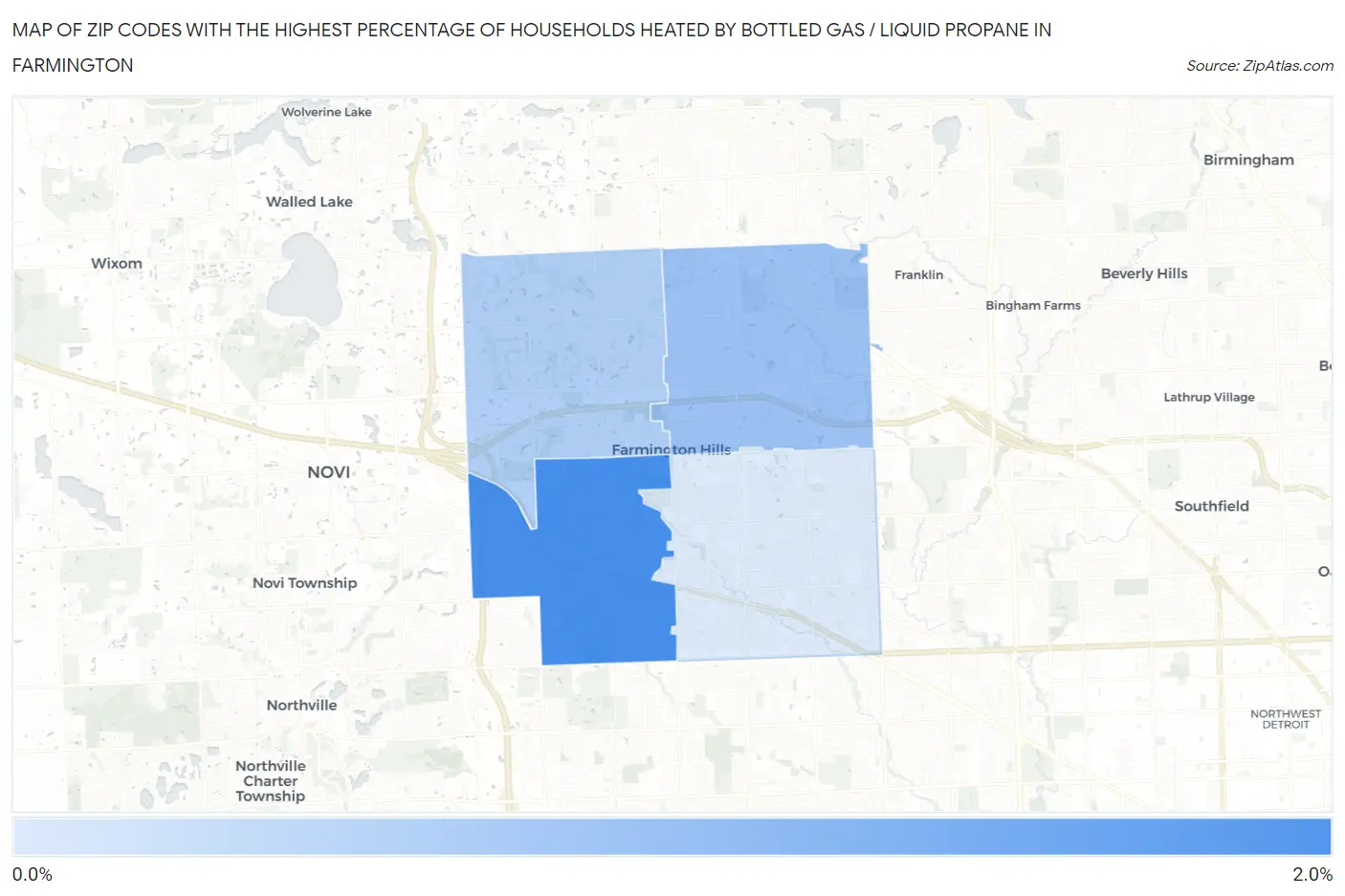 Zip Codes with the Highest Percentage of Households Heated by Bottled Gas / Liquid Propane in Farmington Map