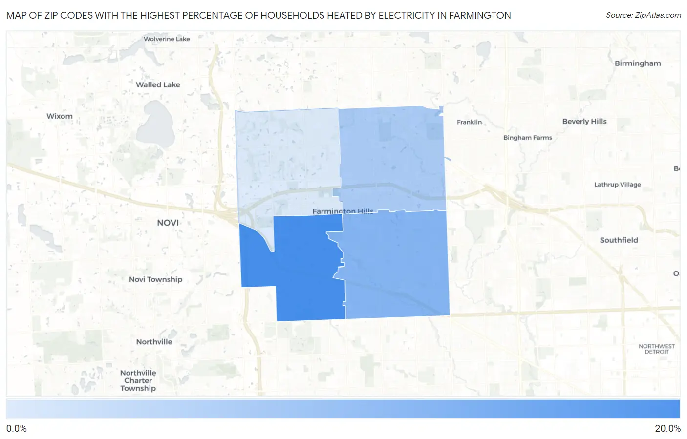Zip Codes with the Highest Percentage of Households Heated by Electricity in Farmington Map