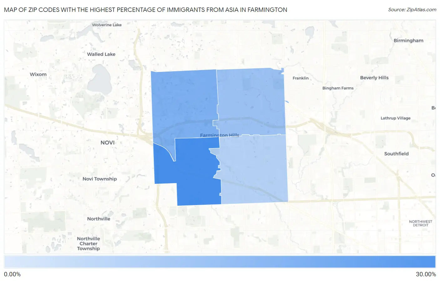 Zip Codes with the Highest Percentage of Immigrants from Asia in Farmington Map