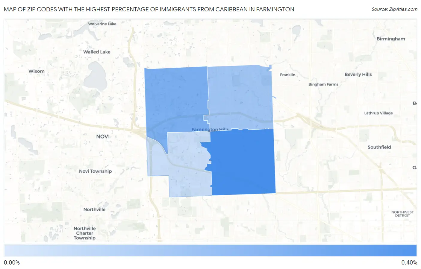 Zip Codes with the Highest Percentage of Immigrants from Caribbean in Farmington Map