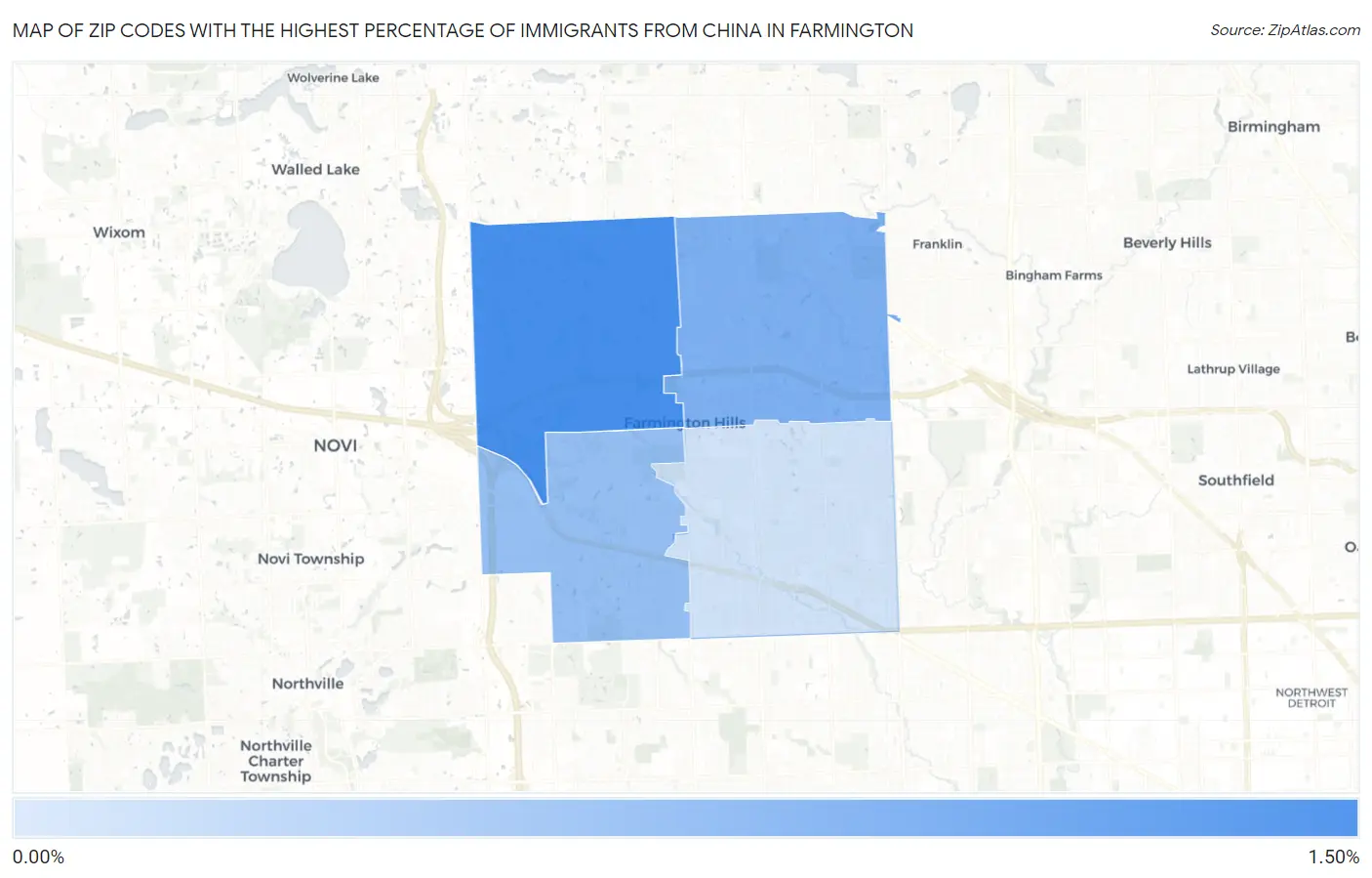 Zip Codes with the Highest Percentage of Immigrants from China in Farmington Map