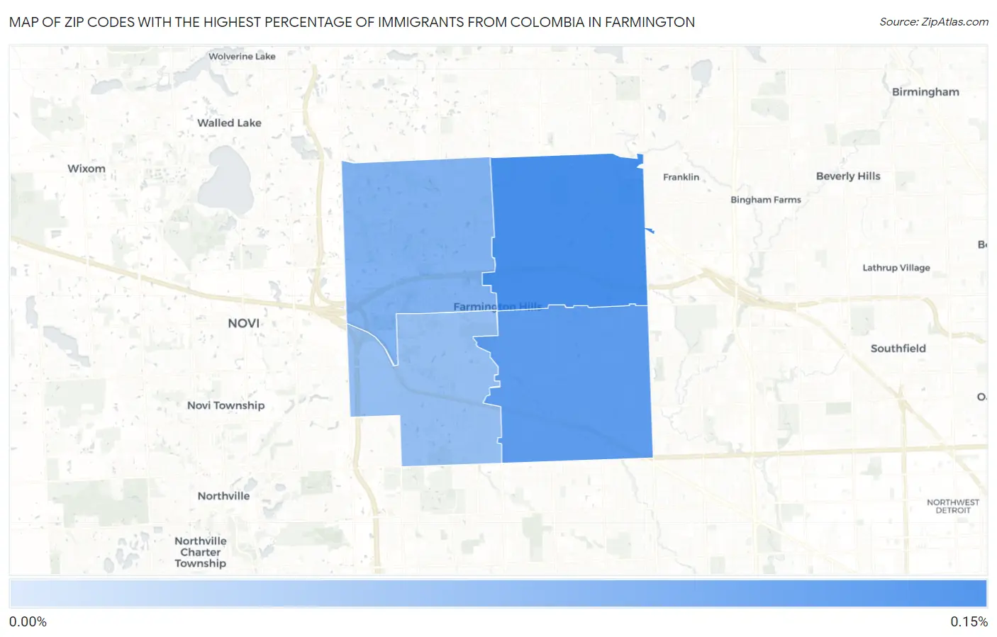 Zip Codes with the Highest Percentage of Immigrants from Colombia in Farmington Map