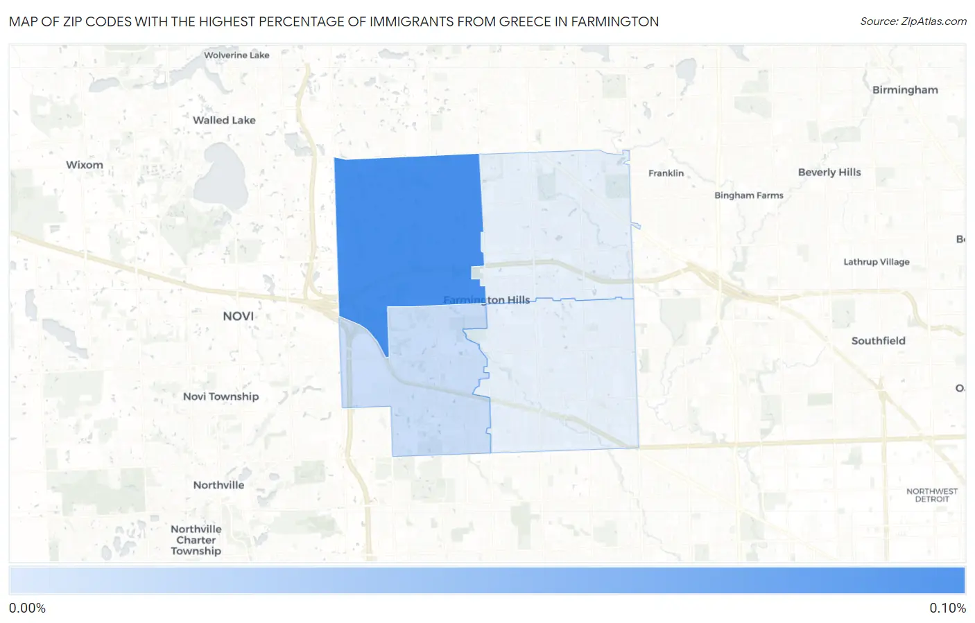 Zip Codes with the Highest Percentage of Immigrants from Greece in Farmington Map