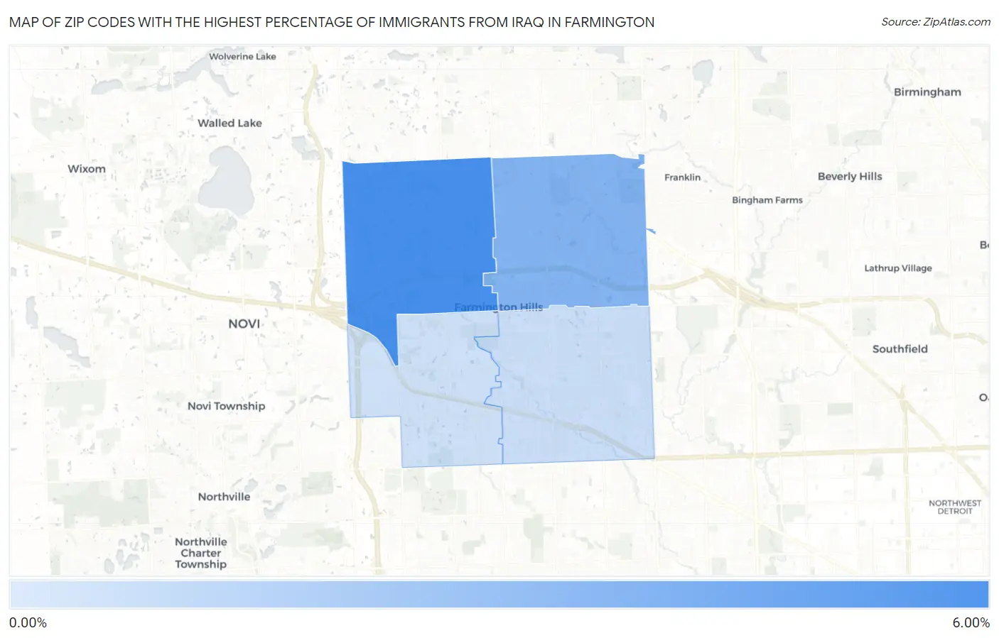 Zip Codes with the Highest Percentage of Immigrants from Iraq in Farmington Map