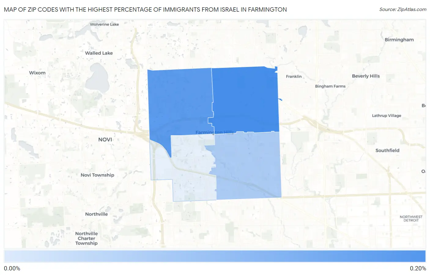 Zip Codes with the Highest Percentage of Immigrants from Israel in Farmington Map