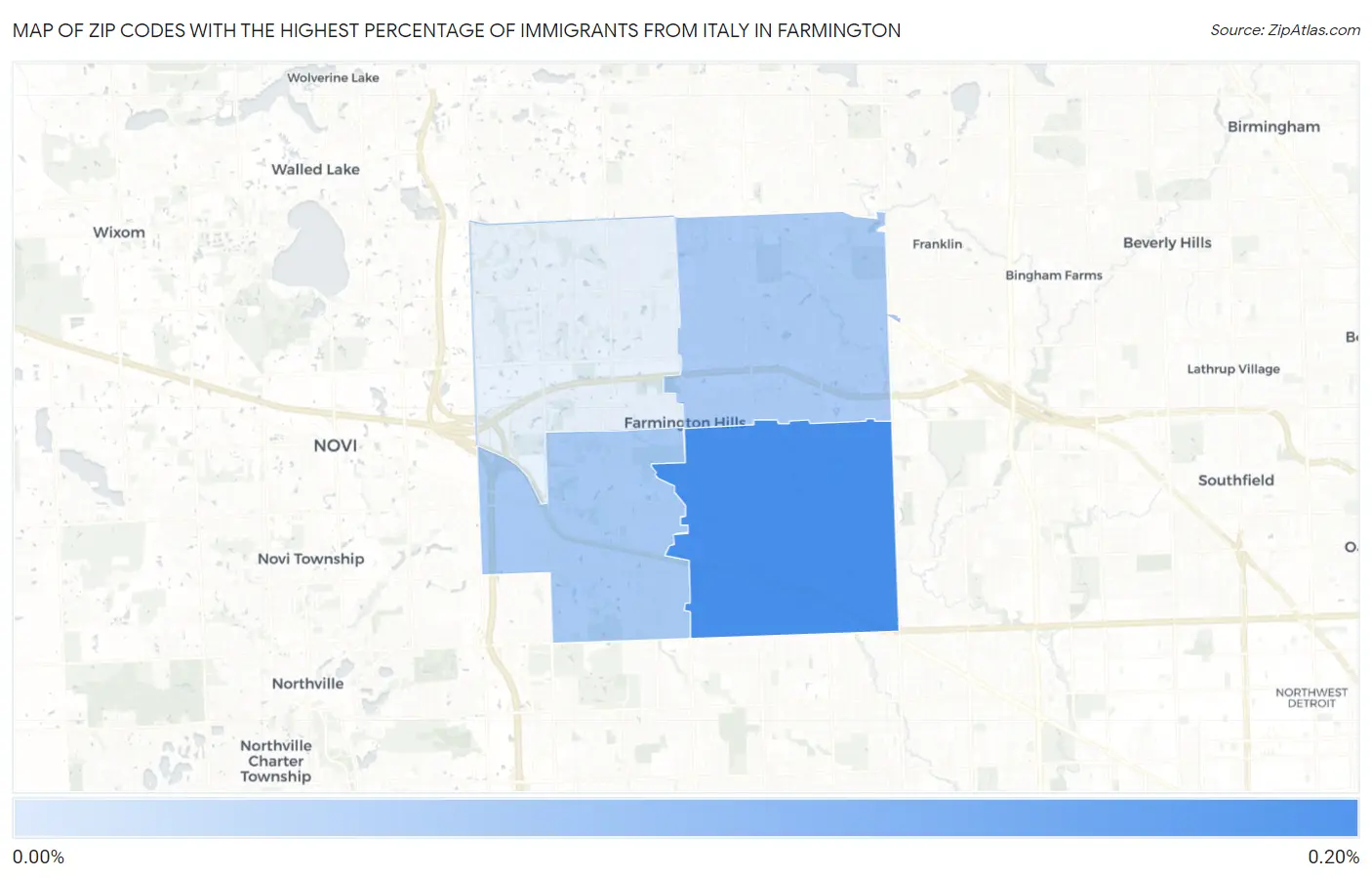 Zip Codes with the Highest Percentage of Immigrants from Italy in Farmington Map