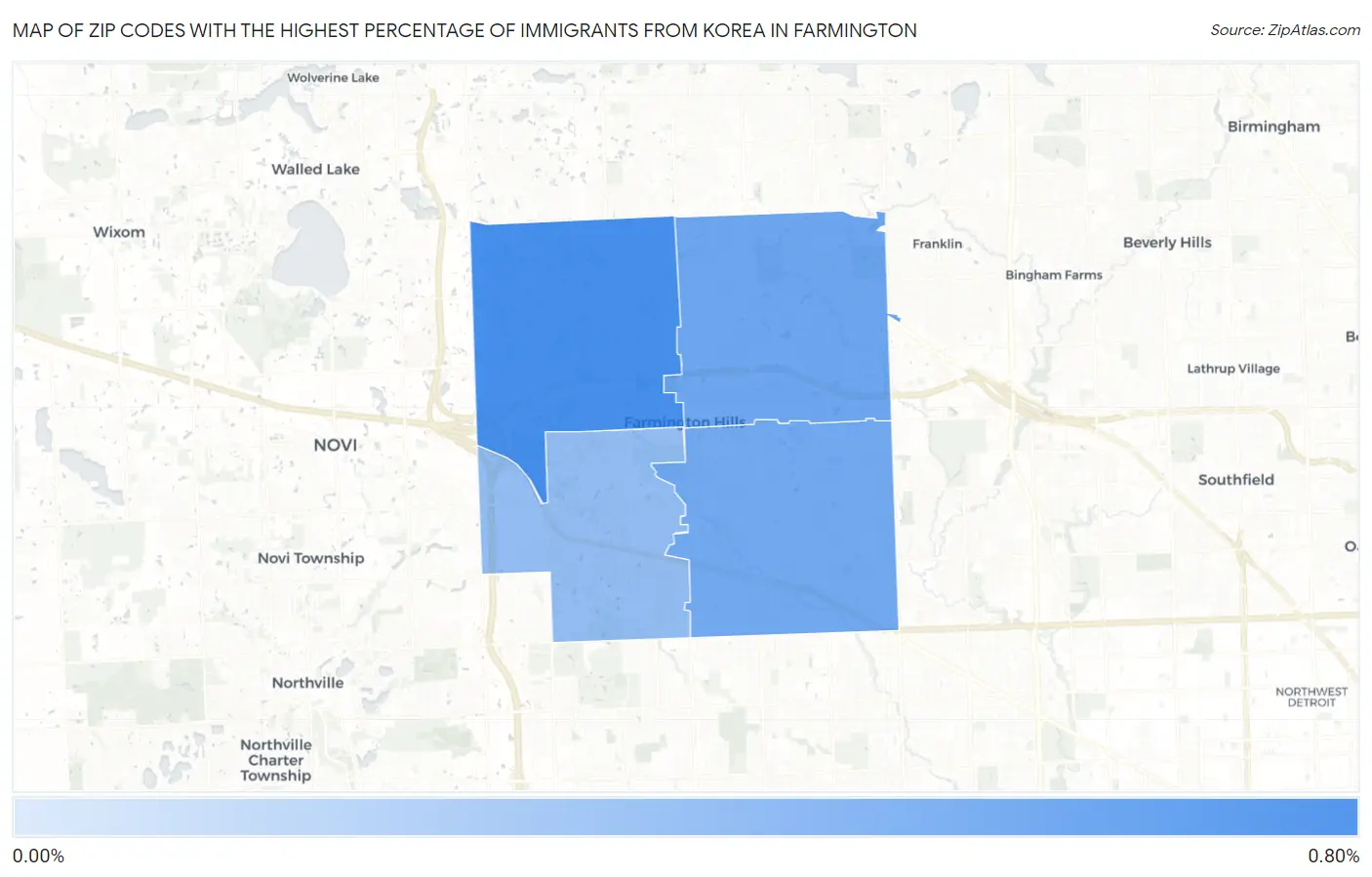 Zip Codes with the Highest Percentage of Immigrants from Korea in Farmington Map