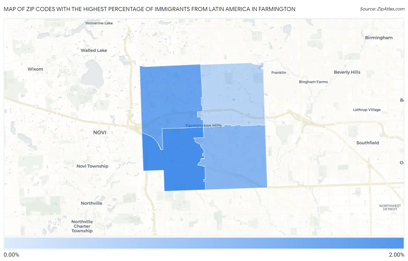 Zip Codes with the Highest Percentage of Immigrants from Latin America in Farmington Map