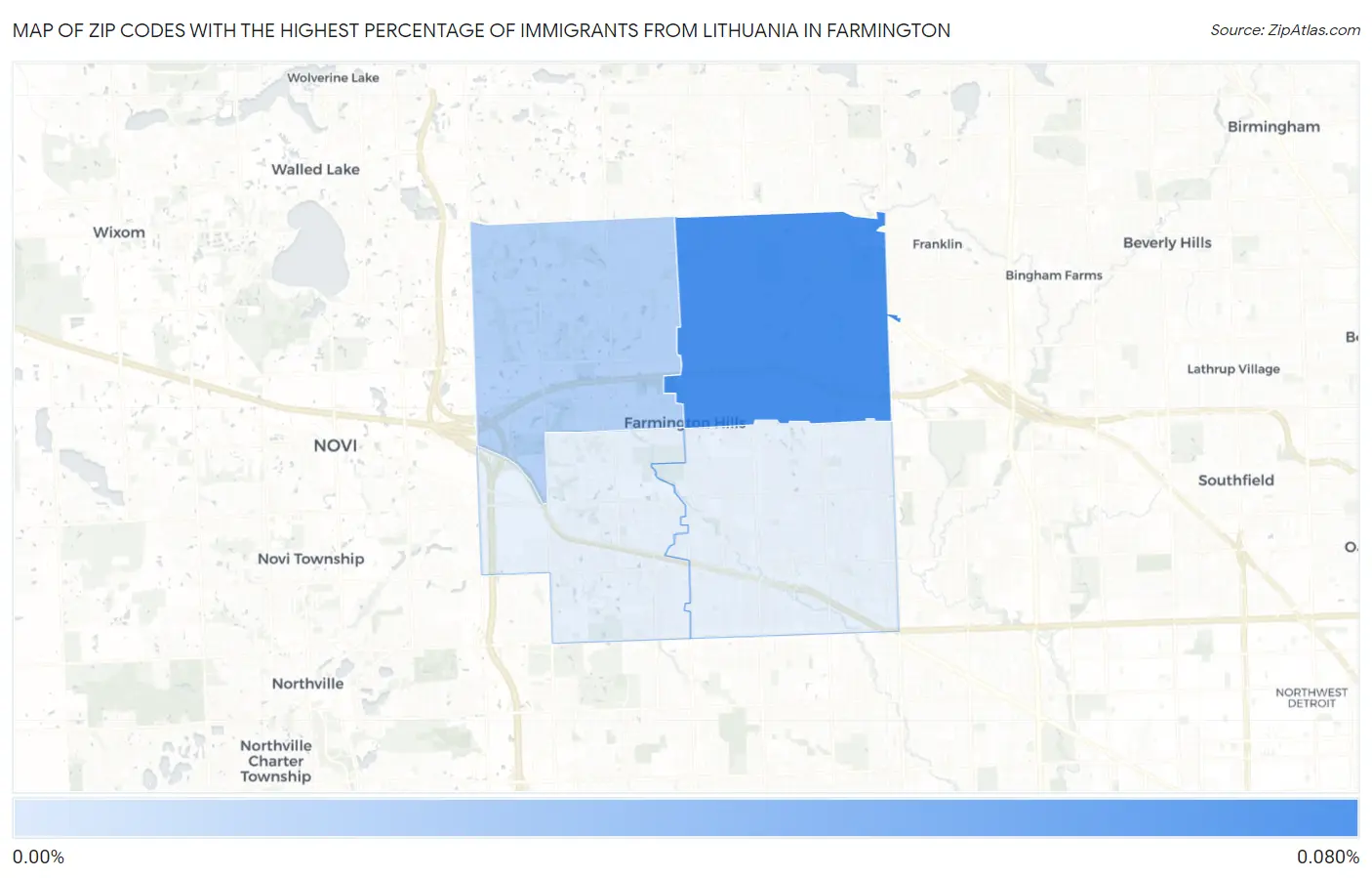 Zip Codes with the Highest Percentage of Immigrants from Lithuania in Farmington Map