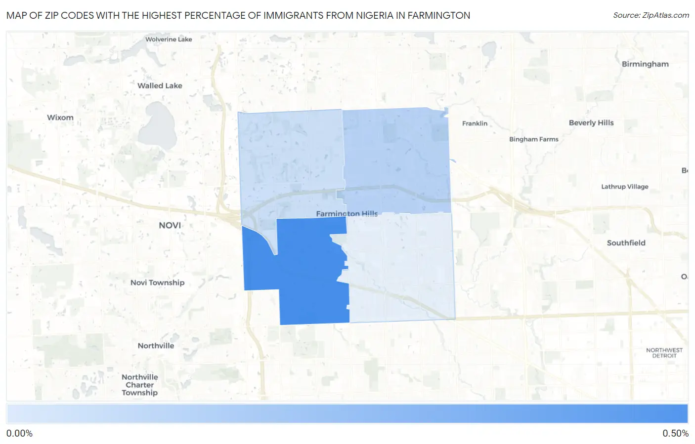 Zip Codes with the Highest Percentage of Immigrants from Nigeria in Farmington Map