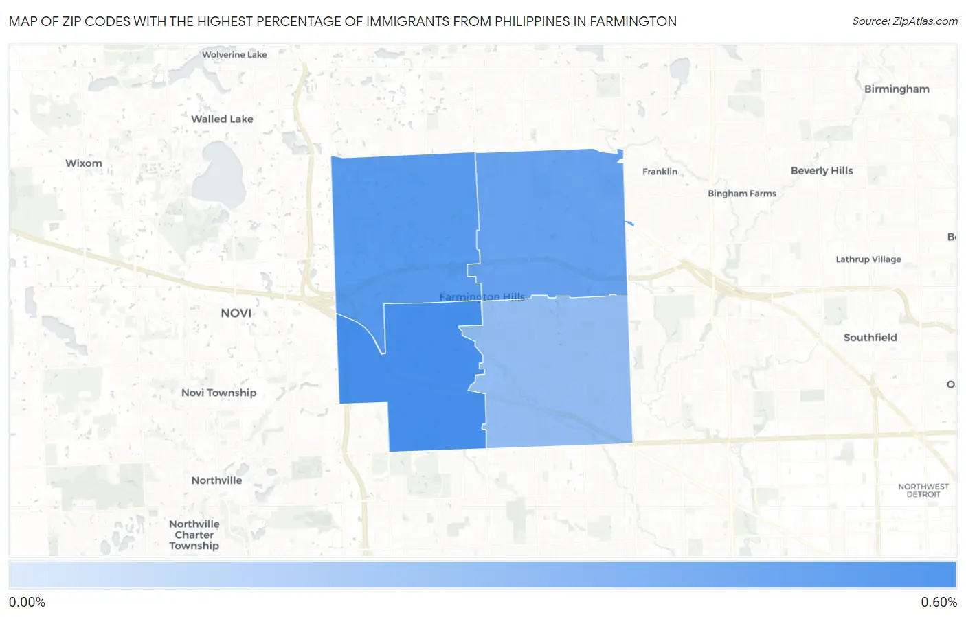 Zip Codes with the Highest Percentage of Immigrants from Philippines in Farmington Map