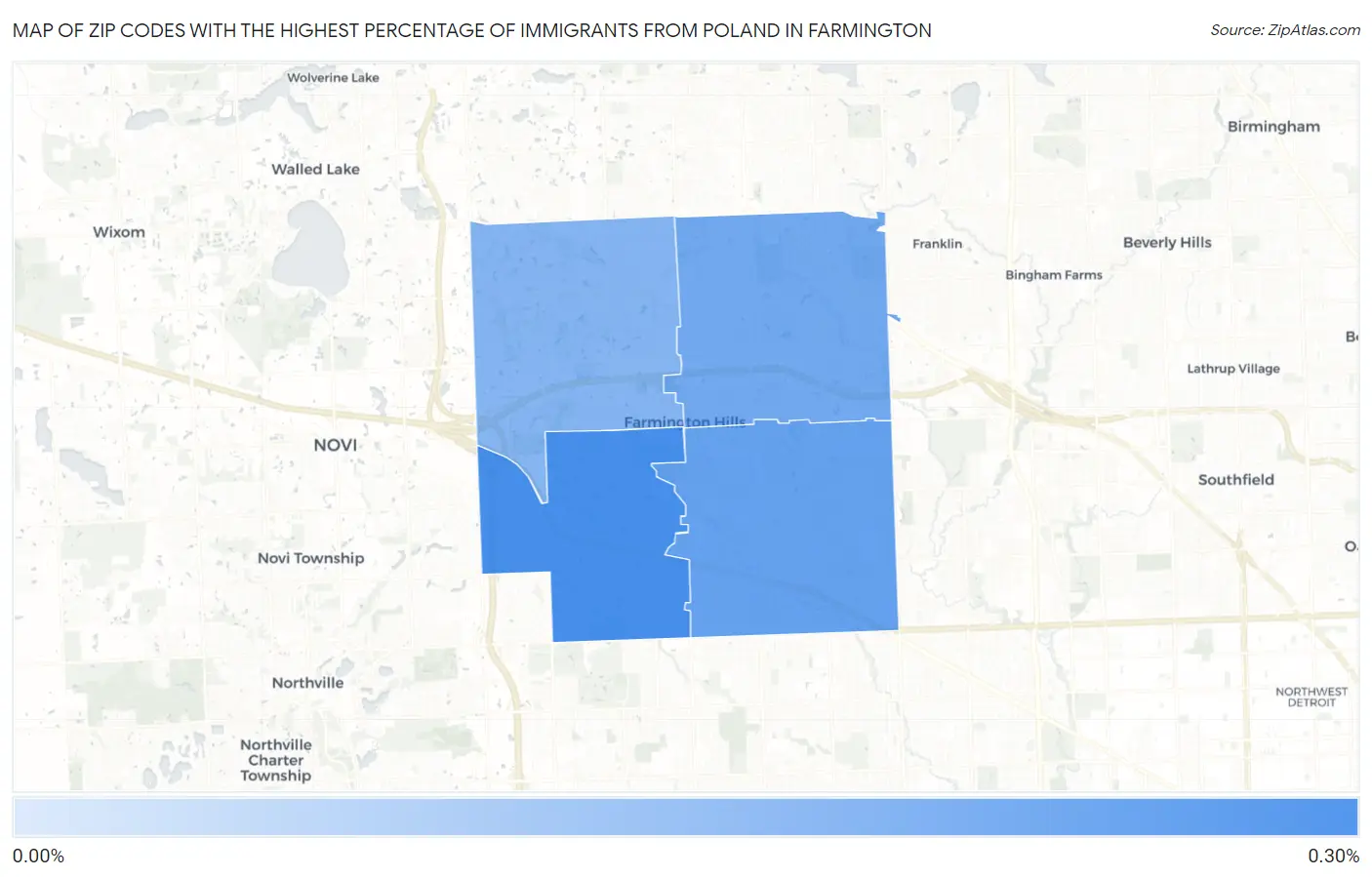 Zip Codes with the Highest Percentage of Immigrants from Poland in Farmington Map