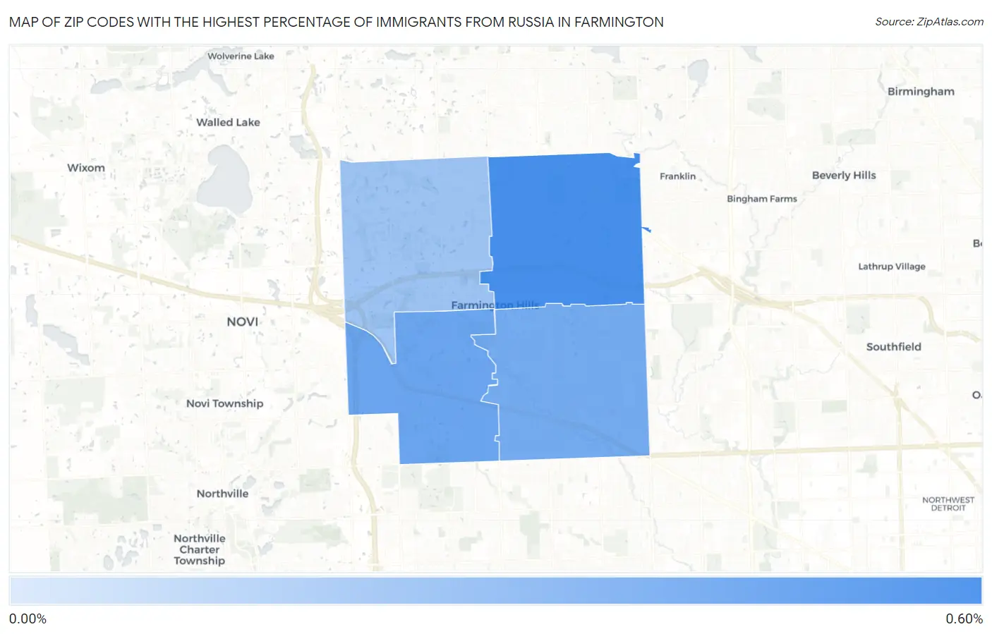 Zip Codes with the Highest Percentage of Immigrants from Russia in Farmington Map