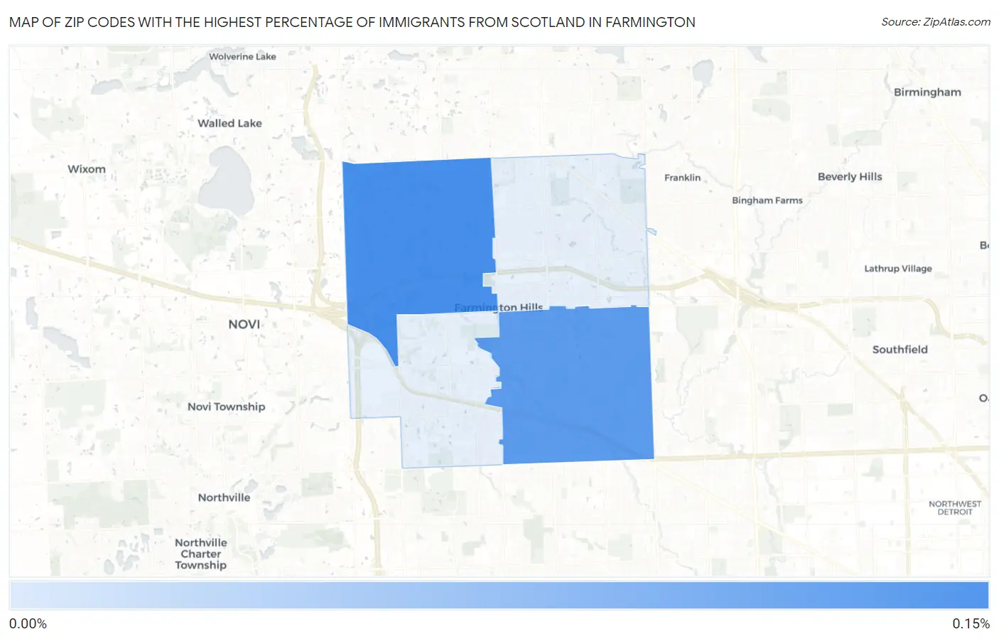Zip Codes with the Highest Percentage of Immigrants from Scotland in Farmington Map
