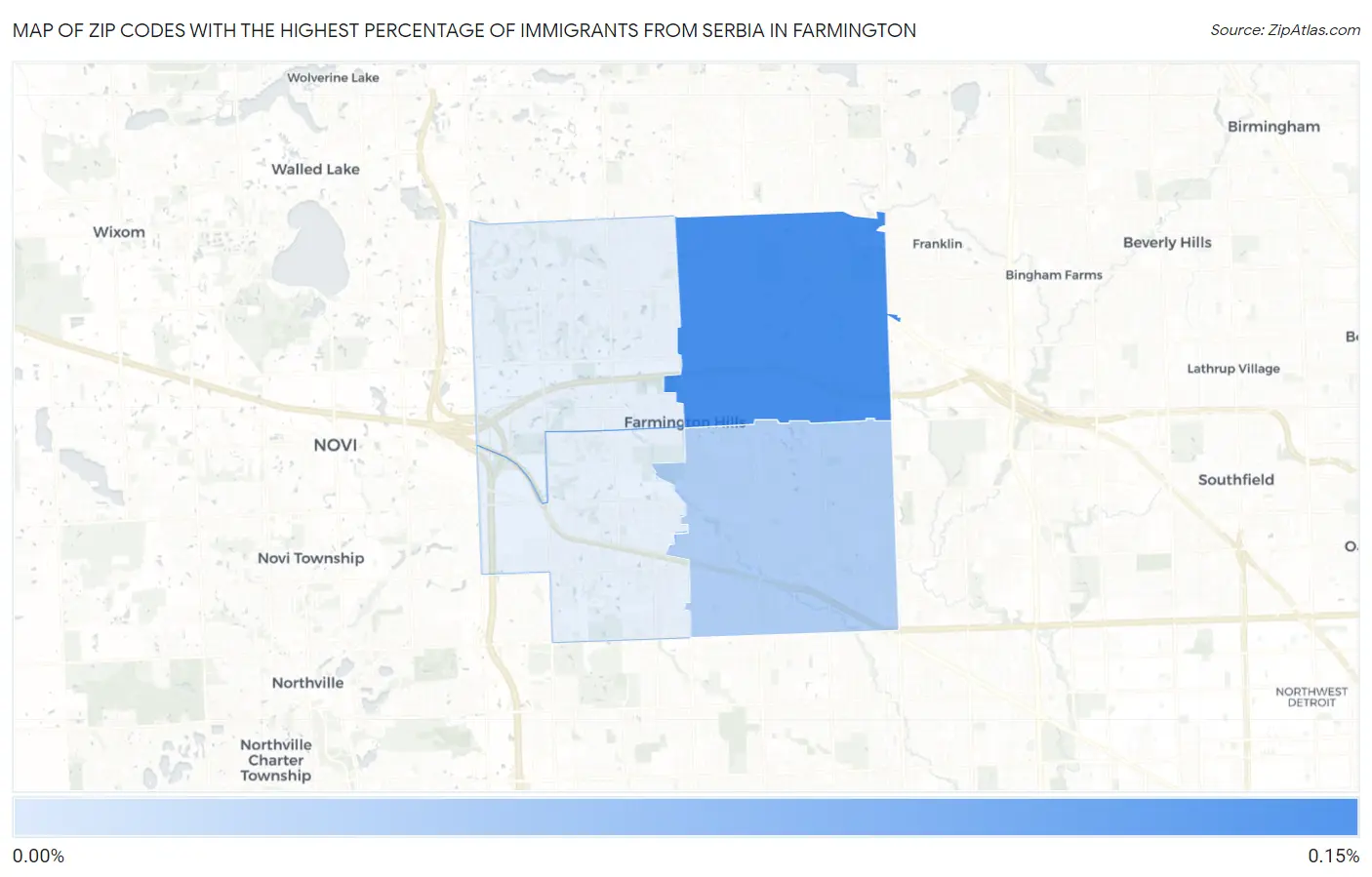 Zip Codes with the Highest Percentage of Immigrants from Serbia in Farmington Map