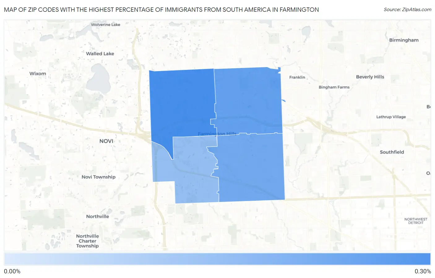 Zip Codes with the Highest Percentage of Immigrants from South America in Farmington Map