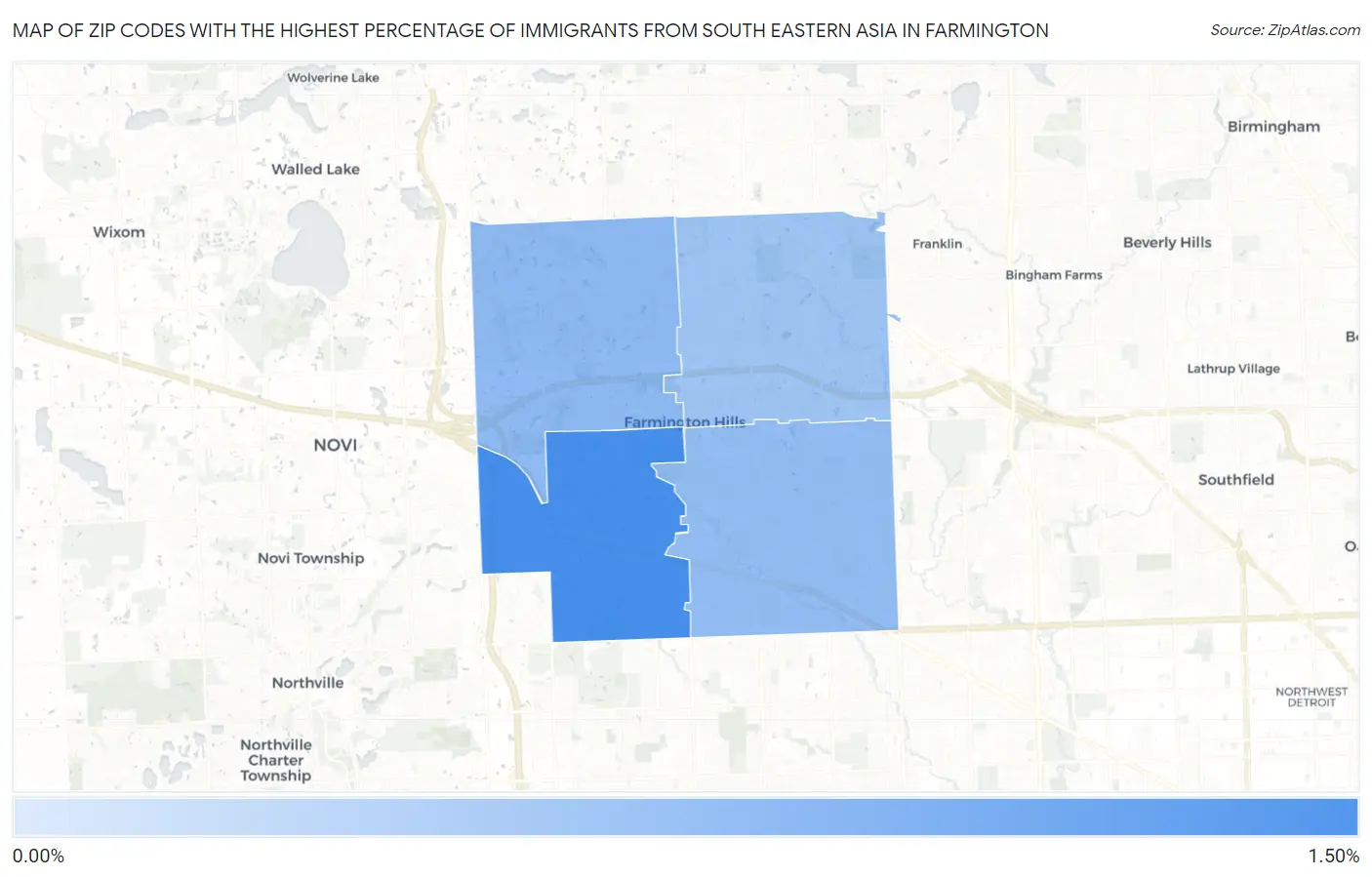 Zip Codes with the Highest Percentage of Immigrants from South Eastern Asia in Farmington Map