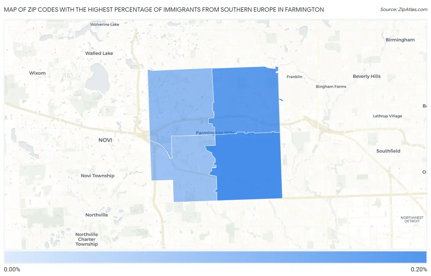 Zip Codes with the Highest Percentage of Immigrants from Southern Europe in Farmington Map
