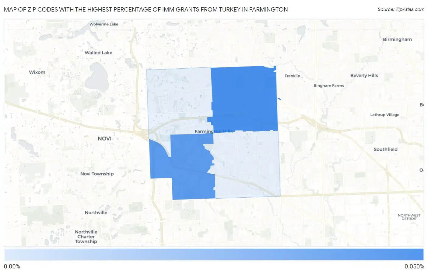 Zip Codes with the Highest Percentage of Immigrants from Turkey in Farmington Map