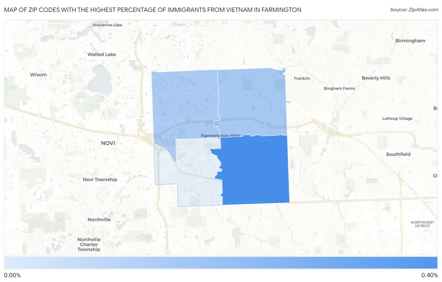 Zip Codes with the Highest Percentage of Immigrants from Vietnam in Farmington Map