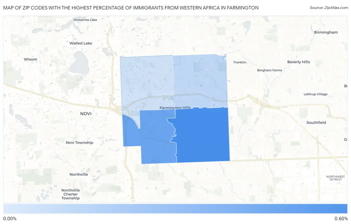 Zip Codes with the Highest Percentage of Immigrants from Western Africa in Farmington Map