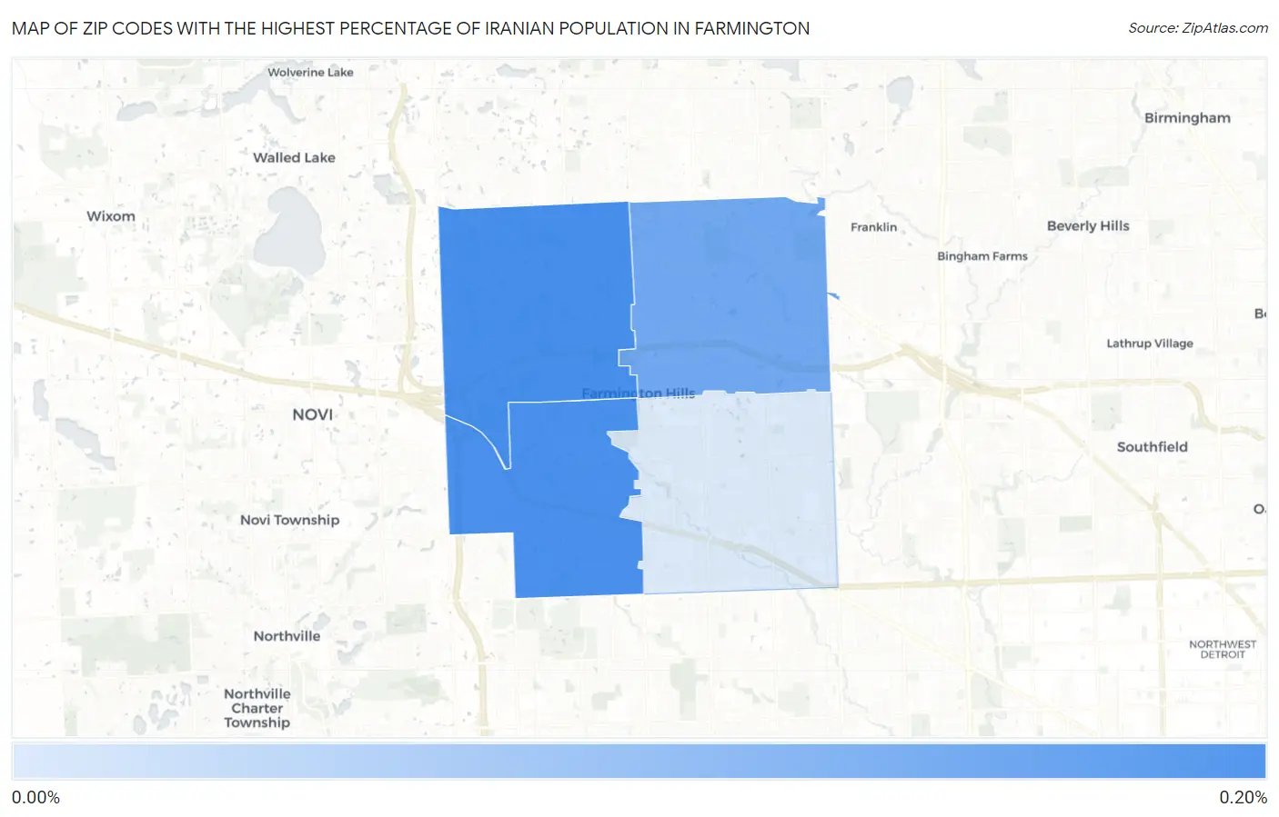 Zip Codes with the Highest Percentage of Iranian Population in Farmington Map