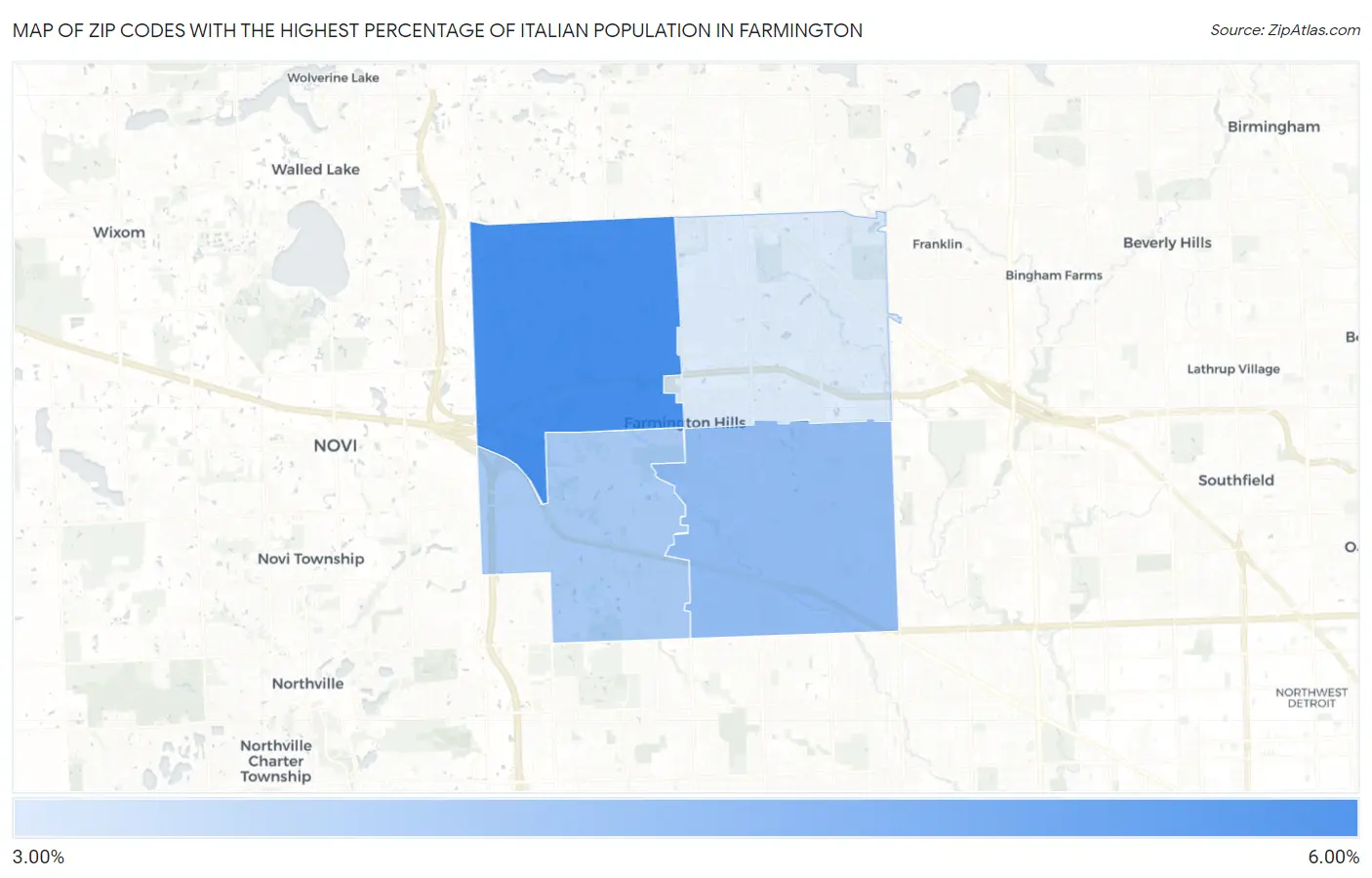 Zip Codes with the Highest Percentage of Italian Population in Farmington Map