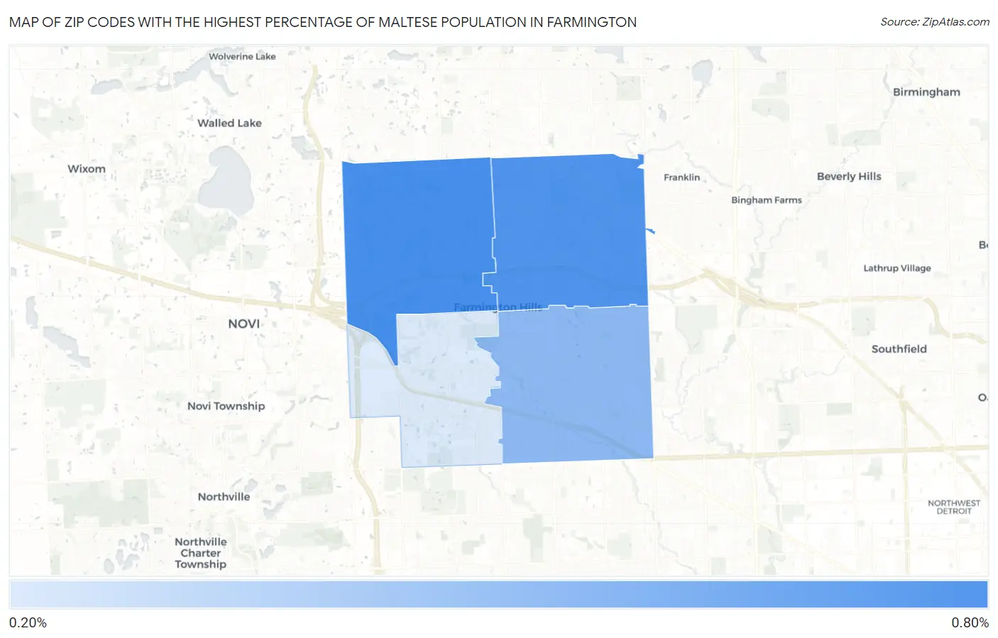 Zip Codes with the Highest Percentage of Maltese Population in Farmington Map
